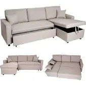 Mendler Ecksofa mit Bettkasten MCW-L17, Couch Sofa L-Form, Liegefläche Nosagfederung 228cm beige