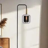 LumenXL Stehleuchte schwarz mit Rauchglas und goldenen Details - Piedi