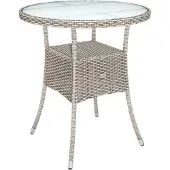 Casaria Polyrattan Gartentisch 60cm Rund 5mm Sicherheitsglas Höhenverstellbar 80kg Belastbarkeit Wetterfest Terrasse Balkon Beistelltisch Tisch Beige