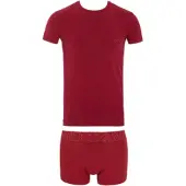 Emporio Armani für Herren. EM000398_AF14978 Megalogo burgunderfarbenes T-Shirt und Boxershorts-Set (L), Rot, Heimtextilien, Baumwolle, Kurza