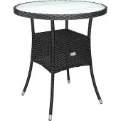 Casaria Polyrattan Gartentisch 60cm Rund 5mm Sicherheitsglas Höhenverstellbar 80kg Belastbarkeit Wetterfest Terrasse Balkon Beistelltisch Tisch Schwarz