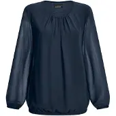 Goldner Kurzgröße: Jerseybluse mit Falten-Details in marine | Gr.: 19