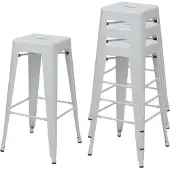 Generique 4er-Set Barhocker HWC-A73, Barstuhl Tresenhocker, Metall Industriedesign stapelbar weiß