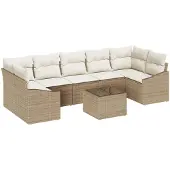 vidaXL Sofa Set mit Kissen 8 pcs Beige und Creme Poly-Rattan