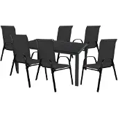 Mojawo 7tlg Gartengarnitur Sitzgarnitur L150xB90xH74cm Non-Wood Schwarz