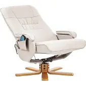 Beliani Massagesessel Hellbeige Kunstleder Gesteppt mit Fußhocker Heizfunktion Liegefunktion Drehbar Büro Arbeitszimmer Drehsessel Polstersessel
