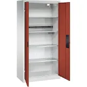 C+P Akkuladeschrank Basic mit Vollblechtüren, H 1950 x B 930 x T 500 mm, Lichtgrau/Rubinrot