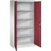 C+P Werkstatt-Flügeltürschrank, HxBxT 1950 x 930 x 500 mm, lichtgrau / rubinrot