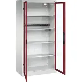 C+P Akkuladeschrank Basic mit Sichtfenster aus Acrylglas, H 1950 x B 930 x T 500 mm, Lichtgrau/Rubinrot