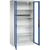 C+P Akkuladeschrank Basic mit Sichtfenster aus Acrylglas, H 1950 x B 930 x T 500 mm, Lichtgrau/Enzianblau