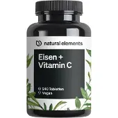 Natural Elements Eisen + 40mg Vitamin C Acerola – 240 Tabletten Chelat-Komplex Eisenbisglycinat 180 g