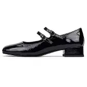 Martinelli für Damen. S021-B510HY Schwarze Serpenti Leder Ballerinas (38), 3 bis 5 cm, Schnalle, Lässig, Klassisch