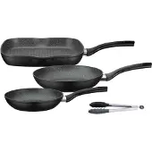 GSW Pfannen-Set "Gourmet Granit" Aluminium Set, 1x Bratpfanne Ø 20 cm, 1x Bratpfanne Ø 24 cm, 1x Grillpfanne Ø 28 cm, 4 Stk. tlg. Induktion