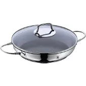 WMF Schmorpfanne "Devil, Servierpfanne Induktion Ø 26 cm mit Glasdeckel" Cromargan Edelstahl Rostfrei 18/10 Keramikbeschichtung, Pfanne ofenfest bis 250C, für alle Herdarten