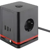IOIO Steckdosenwürfel SW 1000 3-fach Schutzkontaktteckdose + 2 x USB-A und 1 x USB-C Schwarz