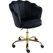 Beliani Bürostuhl Schwarz u. Gold Samt Höhenverstellbar Drehbar für Home Office Büro Schminktisch Muschelform Muschel