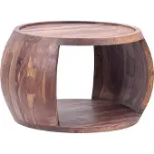 FineBuy Couchtisch Sheesham Massivholz rund 60cm · Wohnzimmertisch mit Ablagefach · Handgefertigt aus Echtholz im Landhaus Design Sofatisch
