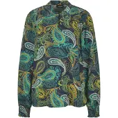 Goldner Viskose-Satin-Bluse mit Paisley-Muster in smaragd / gemustert | Gr.: 46