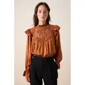 Sissy-Boy Bluse Mit Spitze - Orange | Größe: M