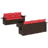 vidaXL 7-teiliges Gartensofa-Set mit Kissen, braun, Polyrattan