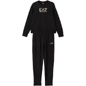 EA7 für Damen. 7W000115_AF13135 Elastischer Baumwoll-Trainingsanzug mit schwarzem Rundhalsausschnitt (M), Lässig, Sportlich, Baumwolle, Lang