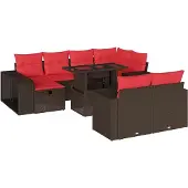 vidaXL 11-teiliges Gartensofa-Set mit Kissen, braun, Polyrattan