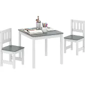 AIYAPLAY KINDERTISCH mit 2-Stühlen 3er Set MDF Kiefernholz Grau