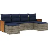 vidaXL 6-teiliges Gartensofa-Set mit Kissen, grau, Polyrattan