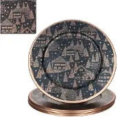 MamboCat 6x Platzteller Chalet schwarz kupfer Ø33cm Dekoteller leicht Metall Weihnachten