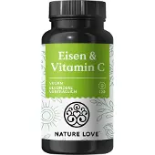 Nature Love Eisen mit 43mg natürlichem Vitamin C – 20mg Eisenbisglycinat 120 Kapseln 52 g