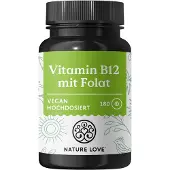 Nature Love Vitamin B12 - 500µg/Tag Adenosyl- & Methylcobalamin, Folat 5-Mthf aus Quatrefolic 54 g Tabletten