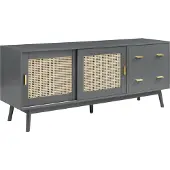 En.casa Fernsehschrank 'Susa' 2 Schiebetüren mit Polyrattan-Front 160 x 40 x 65 cm Grau