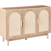 Beliani Sideboard mit 3 Türen Hellbraun Spanplatte Rattanfront Holzbeine Boho-Stil Wohnzimmer Aufbewahrung