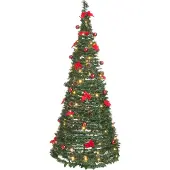 Beliani Künstlicher Weihnachtsbaum Grün Synthetisch 184 cm Zusammenklappbar LED Lichterkette Weihnachten