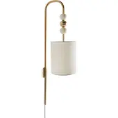 Beliani Wandleuchte Messing u. Beige Metall mit Stoffschirm Trommelform 1-Flammig Modern Langes Kabel mit Schalter Schlaf- u. Wohnzimmer Beleuchtung
