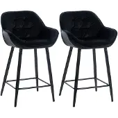 CLP 2er Set Barhocker Gibson Tresenstuhl gepolstert mit Fußstütze schwarz Material Samt