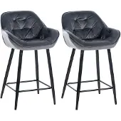 CLP 2er Set Barhocker Gibson Tresenstuhl gepolstert mit Fußstütze dunkelgrau Material Samt