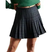 Superdry für Damen. W7210208A Schwarzer karierter Faltenminirock (L), Lässig, Polyester