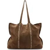 Manfield Brauner Veloursleder-Shopper mit Nieten | Größe Onesize