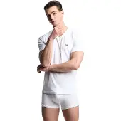 Emporio Armani Stretch Cotton Jersey Kurzarm-t-shirt Mit V-ausschnitt