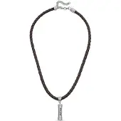 Police Kette mit Anhänger "Barrell", braun (edelstahlfarben, schwarz, braun), Halsketten, Herren, Edelstahl Leder, L: 50 B: 4,5mm, Edelstahl, Leder, Kette mit Anhänger, B:4,5mm
