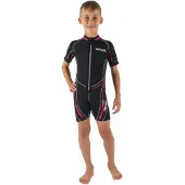 Seac Neoprenanzug - Trendy Shorty Kid - 2,5 mm - Schwarz/Rot - - 11 Jahre (146) - Neoprenanzüge