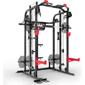 Sportstech Kraftstation Smith Machine SXM150 mit Kabelzug, Klimmzug & Langhantel Power Rack mit Kabelzug, Klimmzug, Langhantel, Bankdrücken, Multipresse - Kraftstation inkl. Griffe für Home Gym