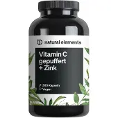 Natural Elements Vitamin C – 360 Kapseln 1000mg + 15mg Zink fermentiert, gepuffert magenschonend 275 g