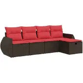 vidaXL 5-tlg. Garten-Sofagarnitur mit Kissen Braun Poly Rattan