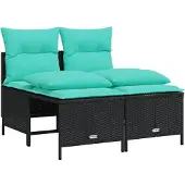 vidaXL 4-teiliges Gartensofa-Set mit Kissen, schwarzes Polyrattan