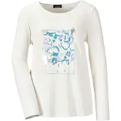Goldner Kurzgröße: Shirt mit Glitzerprint, Rundhals in cremeweiß / gemustert | Gr.: 25