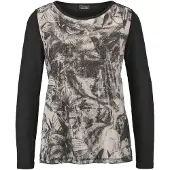 Goldner Kurzarmshirt "Kurzgröße Shirt", Damen, Gr. 19, schwarz (schwarz, gemustert), Obermaterial: 92% Viskose CV. 8% Elasthan EL., U-Boot-Ausschnitt, Sonstiges, Shirts Kurzarmshirt, Pailletten