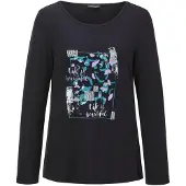 Goldner Kurzgröße: Shirt mit Glitzerprint, Rundhals in schwarz / gemustert | Gr.: 21