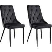 Beliani Esszimmerstühle 2er Set Schwarz Samtstoff mit Schwarzen Beinen Ohne Armlehnen Modern Gesteppt Polsterstühle Esszimmer
